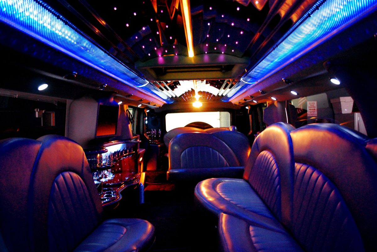 Party bus interior with LED lighting